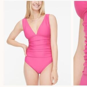 J Crew Ruched Plunge One Piece Swim Suit Pink Size 4